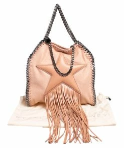 Hot Sale ⭐ Stella McCartney Light Peach Faux Suede Falabella Star Fringed Shoulder Bag For 👩 Women 👏 -Stella McCartney Shop luxury women stella mccartney used handbags p477249 008