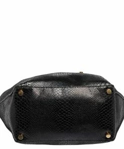 Budget 🛒 Stella McCartney Black Faux Snakeskin Embossed Leather Zip Shopper Tote For 👩 Women 🛒 -Stella McCartney Shop luxury women stella mccartney used handbags p478071 006