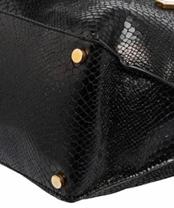 Budget 🛒 Stella McCartney Black Faux Snakeskin Embossed Leather Zip Shopper Tote For 👩 Women 🛒 -Stella McCartney Shop luxury women stella mccartney used handbags p478071 008