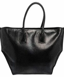 Budget 🛒 Stella McCartney Black Faux Snakeskin Embossed Leather Zip Shopper Tote For 👩 Women 🛒 -Stella McCartney Shop luxury women stella mccartney used handbags p478071 009