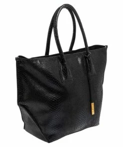 Budget 🛒 Stella McCartney Black Faux Snakeskin Embossed Leather Zip Shopper Tote For 👩 Women 🛒 -Stella McCartney Shop luxury women stella mccartney used handbags p478071 011
