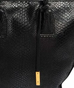 Budget 🛒 Stella McCartney Black Faux Snakeskin Embossed Leather Zip Shopper Tote For 👩 Women 🛒 -Stella McCartney Shop luxury women stella mccartney used handbags p478071 012