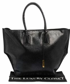 Budget 🛒 Stella McCartney Black Faux Snakeskin Embossed Leather Zip Shopper Tote For 👩 Women 🛒 -Stella McCartney Shop luxury women stella mccartney used handbags p478071 014