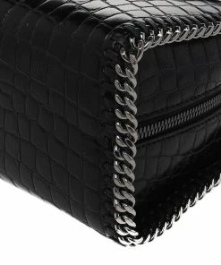 Best deal 🎁 Stella McCartney Black Faux Croc Embossed Leather Falabella Tote For 👩 Women 👍 -Stella McCartney Shop luxury women stella mccartney used handbags p481295 001