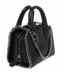 Best deal 🎁 Stella McCartney Black Faux Croc Embossed Leather Falabella Tote For 👩 Women 👍 -Stella McCartney Shop luxury women stella mccartney used handbags p481295 004
