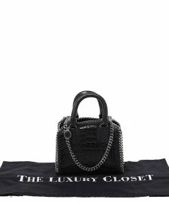 Best deal 🎁 Stella McCartney Black Faux Croc Embossed Leather Falabella Tote For 👩 Women 👍 -Stella McCartney Shop luxury women stella mccartney used handbags p481295 005