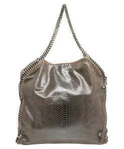 Deals ❤️ Stella McCartney Brown Faux Python Embossed Leather Falabella Tote For 👩 Women ⌛ -Stella McCartney Shop luxury women stella mccartney used handbags p482673 012
