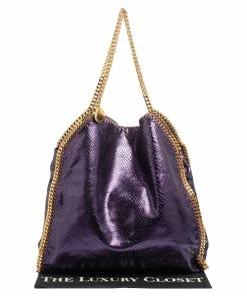 Flash Sale 🔥 Stella McCartney Metallic Purple Faux Python Leather Large Falabella Tote For 👩 Women 😍 -Stella McCartney Shop luxury women stella mccartney used handbags p499965 004