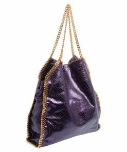 Flash Sale 🔥 Stella McCartney Metallic Purple Faux Python Leather Large Falabella Tote For 👩 Women 😍 -Stella McCartney Shop luxury women stella mccartney used handbags p499965 007