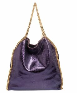 Flash Sale 🔥 Stella McCartney Metallic Purple Faux Python Leather Large Falabella Tote For 👩 Women 😍 -Stella McCartney Shop luxury women stella mccartney used handbags p499965 008