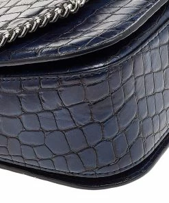 Wholesale 😉 Stella McCartney Navy Blue Croc Embossed Faux Leather Falabella Star Box Bag For 👩 Women 🥰 -Stella McCartney Shop luxury women stella mccartney used handbags p501409 006