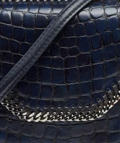 Wholesale 😉 Stella McCartney Navy Blue Croc Embossed Faux Leather Falabella Star Box Bag For 👩 Women 🥰 -Stella McCartney Shop luxury women stella mccartney used handbags p501409 008