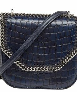 Wholesale 😉 Stella McCartney Navy Blue Croc Embossed Faux Leather Falabella Star Box Bag For 👩 Women 🥰