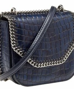 Wholesale 😉 Stella McCartney Navy Blue Croc Embossed Faux Leather Falabella Star Box Bag For 👩 Women 🥰 -Stella McCartney Shop luxury women stella mccartney used handbags p501409 010