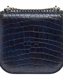 Wholesale 😉 Stella McCartney Navy Blue Croc Embossed Faux Leather Falabella Star Box Bag For 👩 Women 🥰 -Stella McCartney Shop luxury women stella mccartney used handbags p501409 012