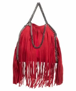 Brand new 🤩 Stella McCartney Red Faux Suede Small Falabella Fringed Tote For 👩 Women 😀