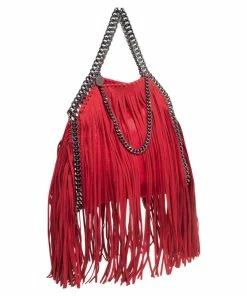 Brand new 🤩 Stella McCartney Red Faux Suede Small Falabella Fringed Tote For 👩 Women 😀 -Stella McCartney Shop luxury women stella mccartney used handbags p502570 002