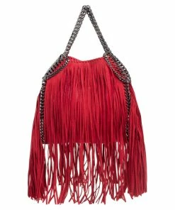 Brand new 🤩 Stella McCartney Red Faux Suede Small Falabella Fringed Tote For 👩 Women 😀 -Stella McCartney Shop luxury women stella mccartney used handbags p502570 003