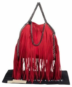 Brand new 🤩 Stella McCartney Red Faux Suede Small Falabella Fringed Tote For 👩 Women 😀 -Stella McCartney Shop luxury women stella mccartney used handbags p502570 007
