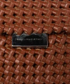 Hot Sale 😀 Stella McCartney Brown Woven Faux Leather Mini Brandy Becks Top Handle Bag For 👩 Women ✨ -Stella McCartney Shop luxury women stella mccartney used handbags p505910 005