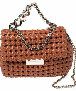 Hot Sale 😀 Stella McCartney Brown Woven Faux Leather Mini Brandy Becks Top Handle Bag For 👩 Women ✨