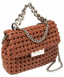 Hot Sale 😀 Stella McCartney Brown Woven Faux Leather Mini Brandy Becks Top Handle Bag For 👩 Women ✨ -Stella McCartney Shop luxury women stella mccartney used handbags p505910 007