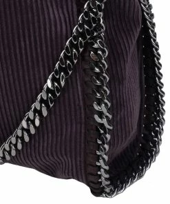 Cheapest 🔔 Stella McCartney Dark Purple Corduroy Falabella Fold Over Tote For 👩 Women 🎉 -Stella McCartney Shop luxury women stella mccartney used handbags p51398 008