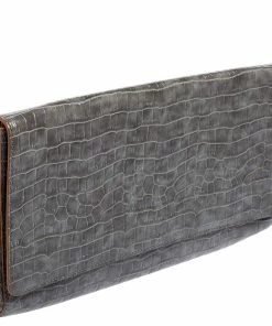Flash Sale ✔️ Stella McCartney Grey Faux Croc Leather Oversized Flap Clutch For 👩 Women ✔️ -Stella McCartney Shop luxury women stella mccartney used handbags p520850 007