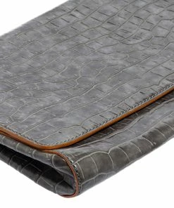 Flash Sale ✔️ Stella McCartney Grey Faux Croc Leather Oversized Flap Clutch For 👩 Women ✔️ -Stella McCartney Shop luxury women stella mccartney used handbags p520850 010