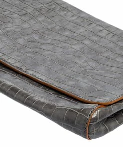 Flash Sale ✔️ Stella McCartney Grey Faux Croc Leather Oversized Flap Clutch For 👩 Women ✔️ -Stella McCartney Shop luxury women stella mccartney used handbags p520850 011