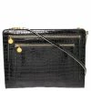 Cheap ✨ Stella McCartney Black Croc Embossed Faux Leather Clutch Bag For 👩 Women ✨
