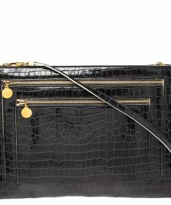 Cheap ✨ Stella McCartney Black Croc Embossed Faux Leather Clutch Bag For 👩 Women ✨