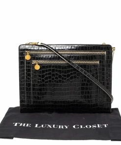 Cheap ✨ Stella McCartney Black Croc Embossed Faux Leather Clutch Bag For 👩 Women ✨ -Stella McCartney Shop luxury women stella mccartney used handbags p521527 008