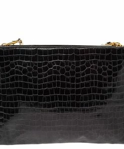 Cheap ✨ Stella McCartney Black Croc Embossed Faux Leather Clutch Bag For 👩 Women ✨ -Stella McCartney Shop luxury women stella mccartney used handbags p521527 009