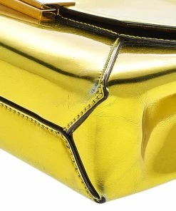 Brand new ✨ Stella McCartney Yellow Metallic Faux Leather Beckett Envelope Clutch For 👩 Women 🥰 -Stella McCartney Shop luxury women stella mccartney used handbags p527909 004
