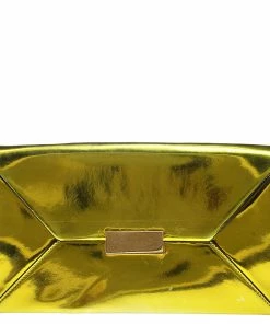 Brand new ✨ Stella McCartney Yellow Metallic Faux Leather Beckett Envelope Clutch For 👩 Women 🥰