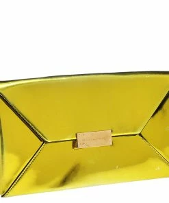 Brand new ✨ Stella McCartney Yellow Metallic Faux Leather Beckett Envelope Clutch For 👩 Women 🥰 -Stella McCartney Shop luxury women stella mccartney used handbags p527909 012