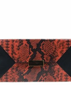 Hot Sale 👏 Stella McCartney Orange Alter Faux Python Beckett Clutch For 👩 Women 😍
