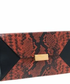 Hot Sale 👏 Stella McCartney Orange Alter Faux Python Beckett Clutch For 👩 Women 😍 -Stella McCartney Shop luxury women stella mccartney used handbags p53307 003