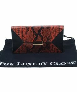 Hot Sale 👏 Stella McCartney Orange Alter Faux Python Beckett Clutch For 👩 Women 😍 -Stella McCartney Shop luxury women stella mccartney used handbags p53307 015