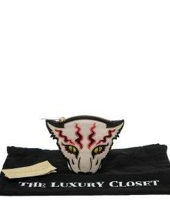 Outlet 🔥 Stella McCartney White/Black Leather Wild Cats Coin Purse For 👩 Women 🛒 -Stella McCartney Shop luxury women stella mccartney used handbags p534592 011