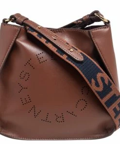 Best deal 🥰 Stella McCartney Brown Faux Leather Logo Shoulder Bag For 👩 Women ⭐