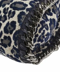 Best Pirce 🤩 Stella McCartney Navy Blue Leopard Print Velvet Small Falabella Tote For 👩 Women 👏 -Stella McCartney Shop luxury women stella mccartney used handbags p537808 004