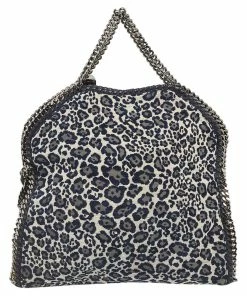 Best Pirce 🤩 Stella McCartney Navy Blue Leopard Print Velvet Small Falabella Tote For 👩 Women 👏 -Stella McCartney Shop luxury women stella mccartney used handbags p537808 007