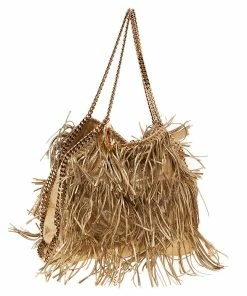 Coupon 🛒 Stella McCartney Gold Faux Leather Fringe Falabella Shoulder Bag For 👩 Women 🔥 -Stella McCartney Shop luxury women stella mccartney used handbags p540375 002