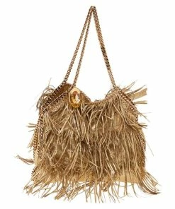 Coupon 🛒 Stella McCartney Gold Faux Leather Fringe Falabella Shoulder Bag For 👩 Women 🔥