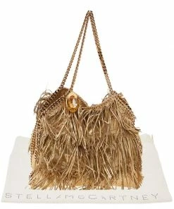 Coupon 🛒 Stella McCartney Gold Faux Leather Fringe Falabella Shoulder Bag For 👩 Women 🔥 -Stella McCartney Shop luxury women stella mccartney used handbags p540375 1637729841 013