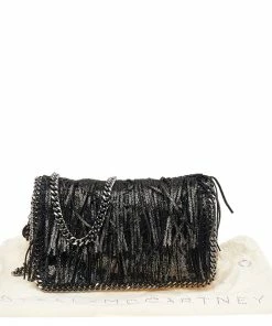 New 🌟 Stella McCartney Metallic Black Faux Leather Fringe Fallabella Crossbody Bag For 👩 Women 😍 -Stella McCartney Shop luxury women stella mccartney used handbags p542590 002