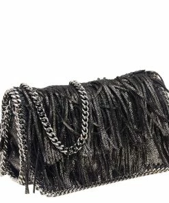 New 🌟 Stella McCartney Metallic Black Faux Leather Fringe Fallabella Crossbody Bag For 👩 Women 😍 -Stella McCartney Shop luxury women stella mccartney used handbags p542590 003