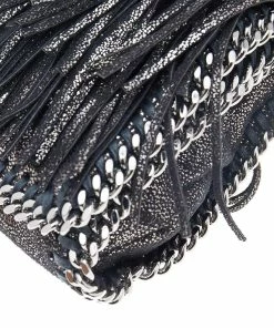 New 🌟 Stella McCartney Metallic Black Faux Leather Fringe Fallabella Crossbody Bag For 👩 Women 😍 -Stella McCartney Shop luxury women stella mccartney used handbags p542590 006